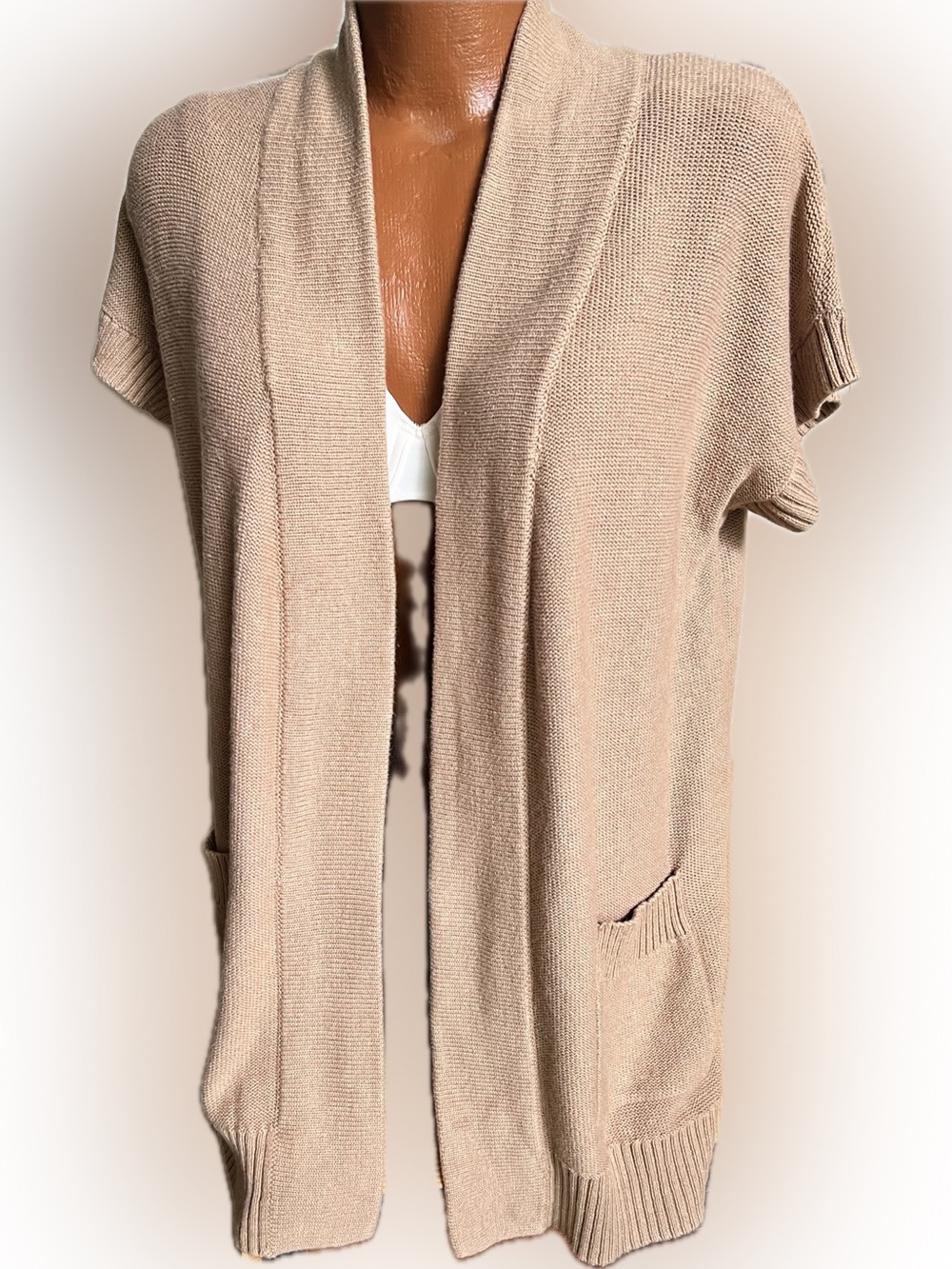 Chico’s short sleeved longer length open front vest cardigan sweater 2 /L 12/14